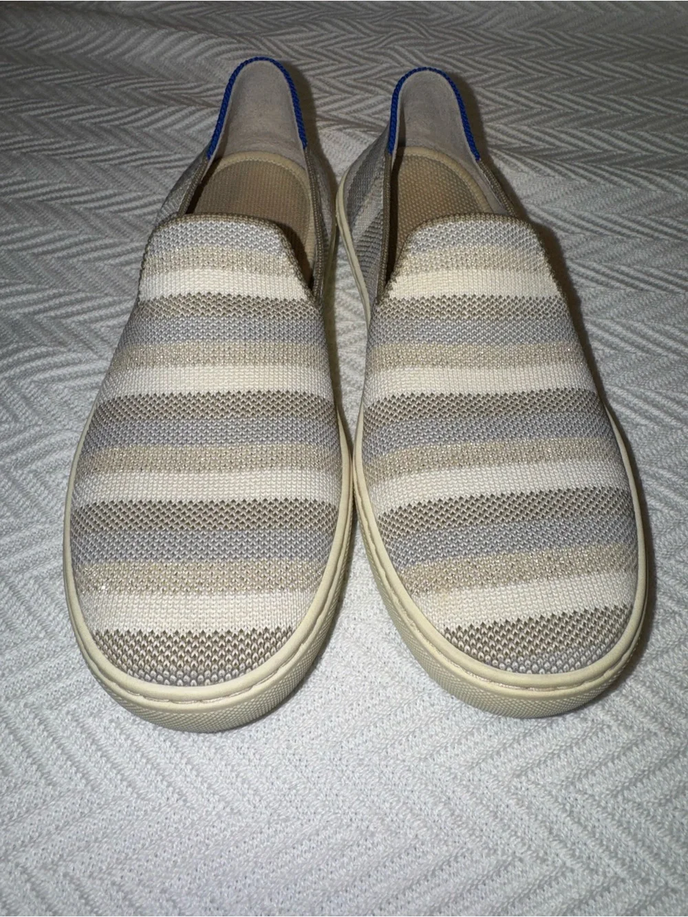 Rothy's Slip-On Flats in Beige and Cream Stripes